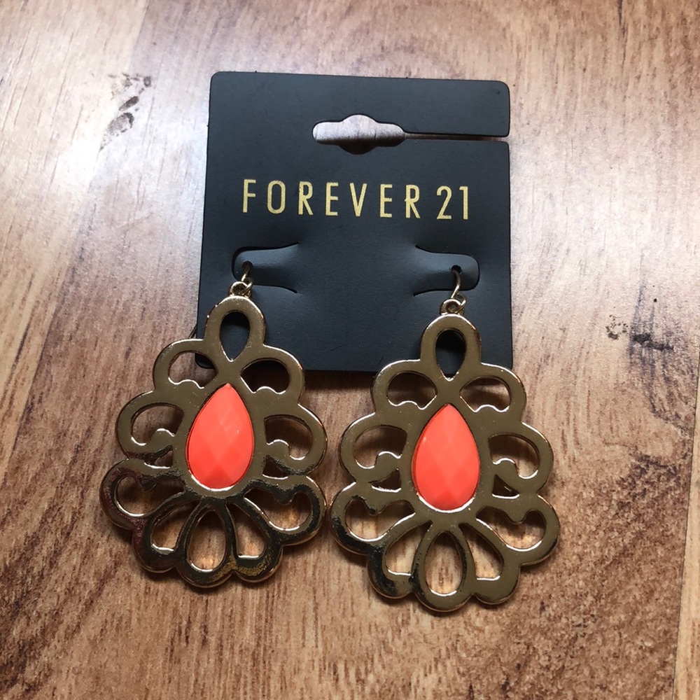 Forever 21 gold and coral earrings. NWT